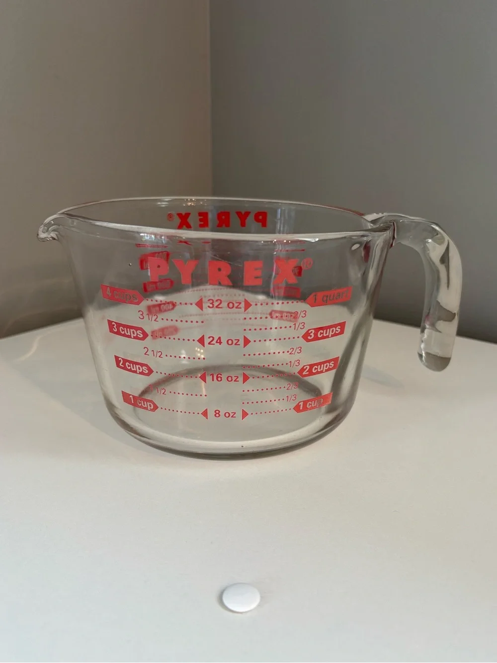 Vintage Pyrex 4 Cup Glass Measuring Cup Red Measurement Markings 1 Quart 1000ml